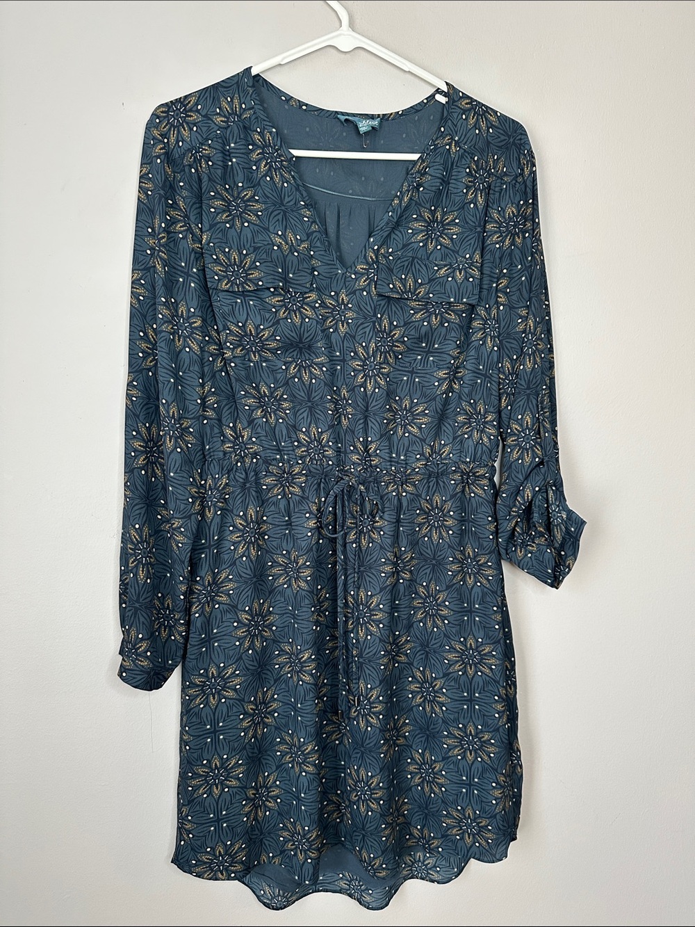 Fleur Bleue Teal Floral Print V-Neck Dress size 4